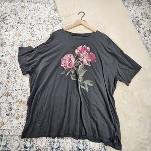 Torrid Two Roses Oversized Tunic Tee Vintage Black Plus Size 2